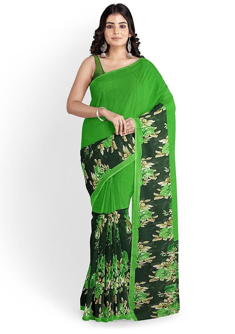 Green Floral Georgette Saree Set