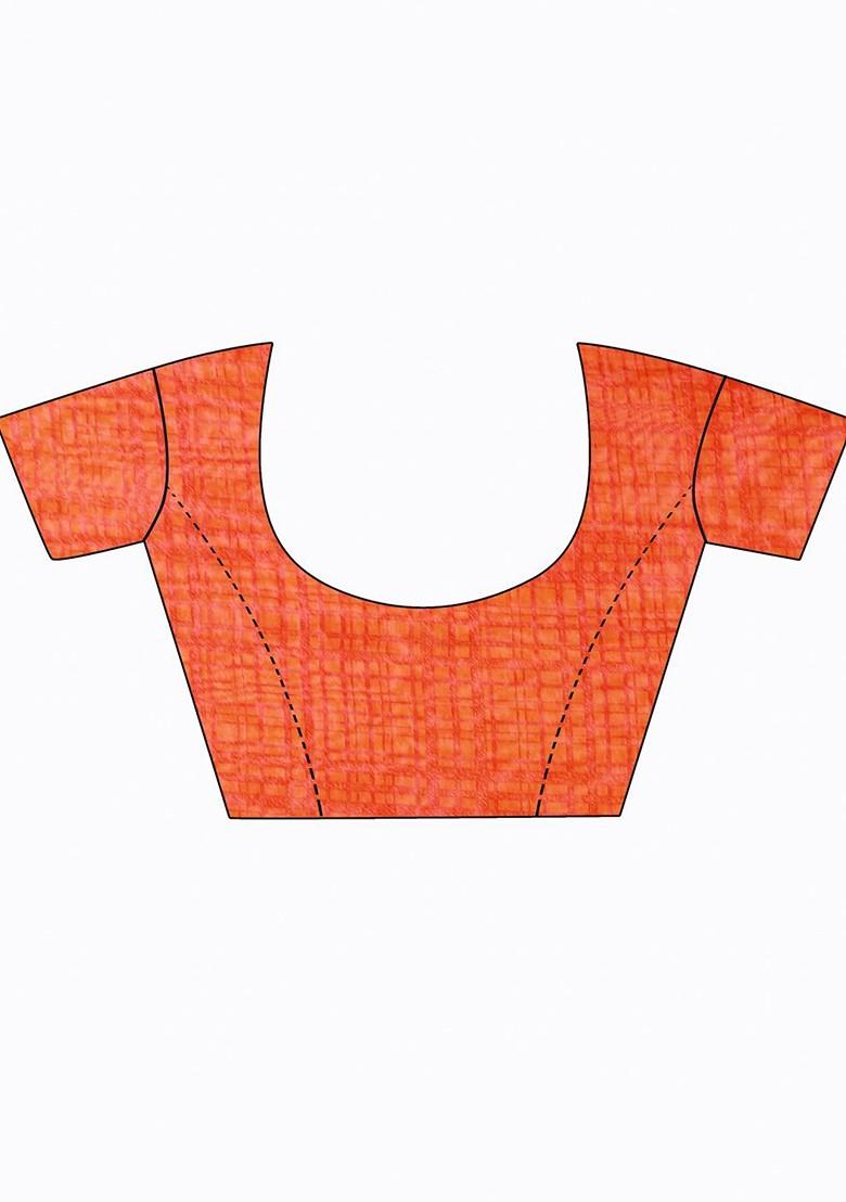 Orange Printed Georgette Saree Set (Set Of 2)