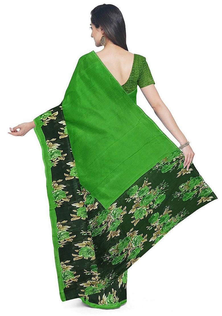Green Floral Georgette Saree Set