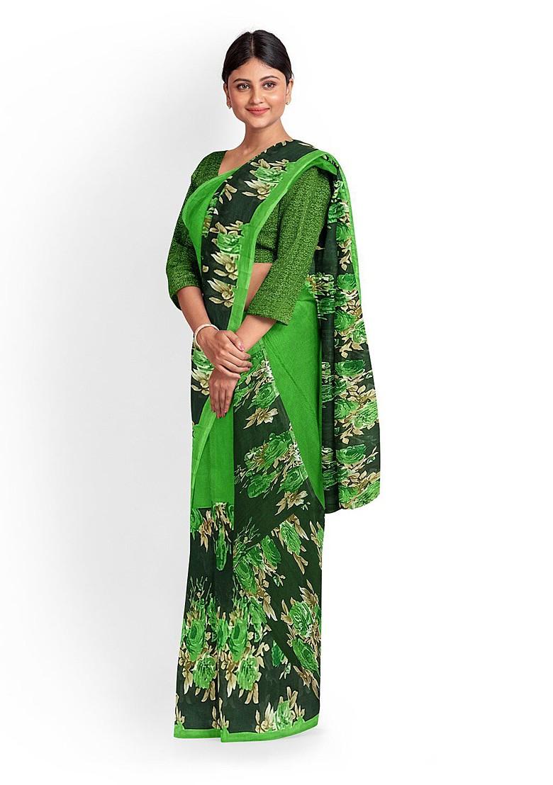 Green Floral Georgette Saree Set