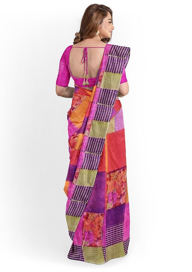 Pink Printed Georgette Saree Set