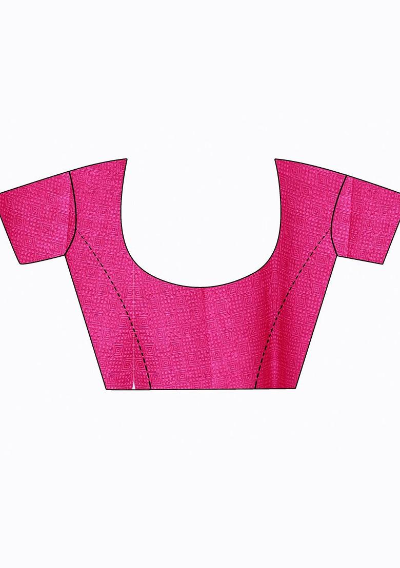 Magenta Geometric Print Georgette Saree Set (Set Of 2)