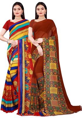 Brown Embroidered Georgette Saree Set