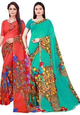 Green Embroidered Georgette Saree Set