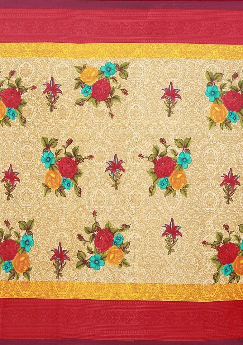 Yellow Printed Georgette Saree Set (Set Of 2)