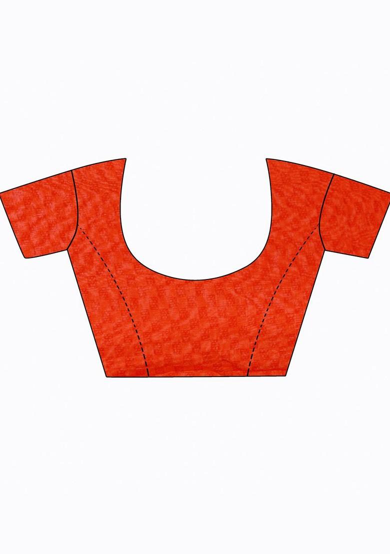 Red Printed Georgette Saree Set (Set Of 2)