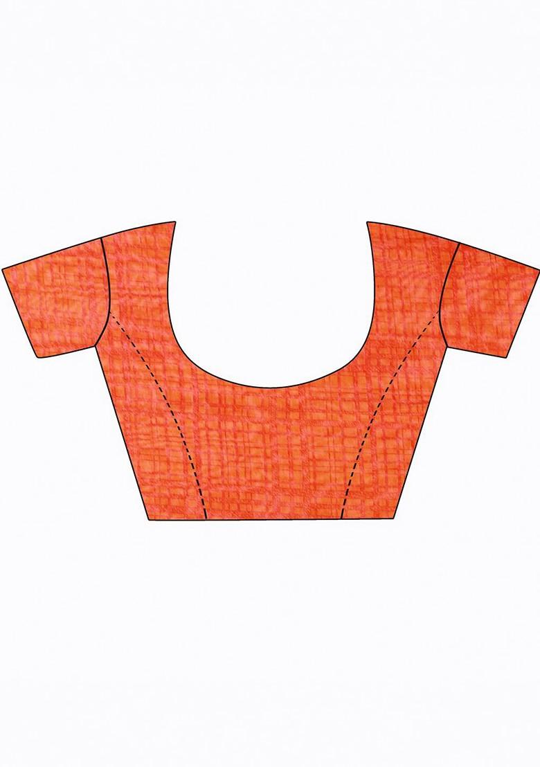 Orange Floral Georgette Saree Set (Set Of 2)