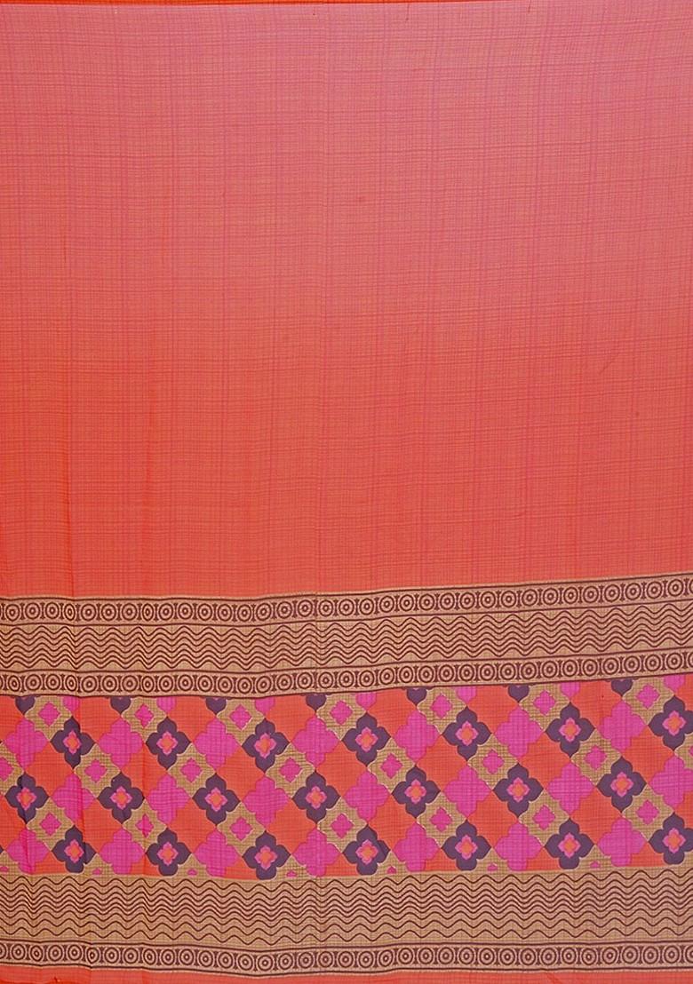 Orange Floral Georgette Saree Set (Set Of 2)