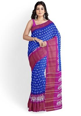 Blue Embroidered Silk Saree Set