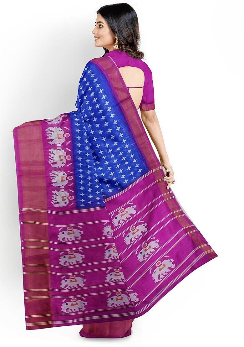 Blue Embroidered Silk Saree Set