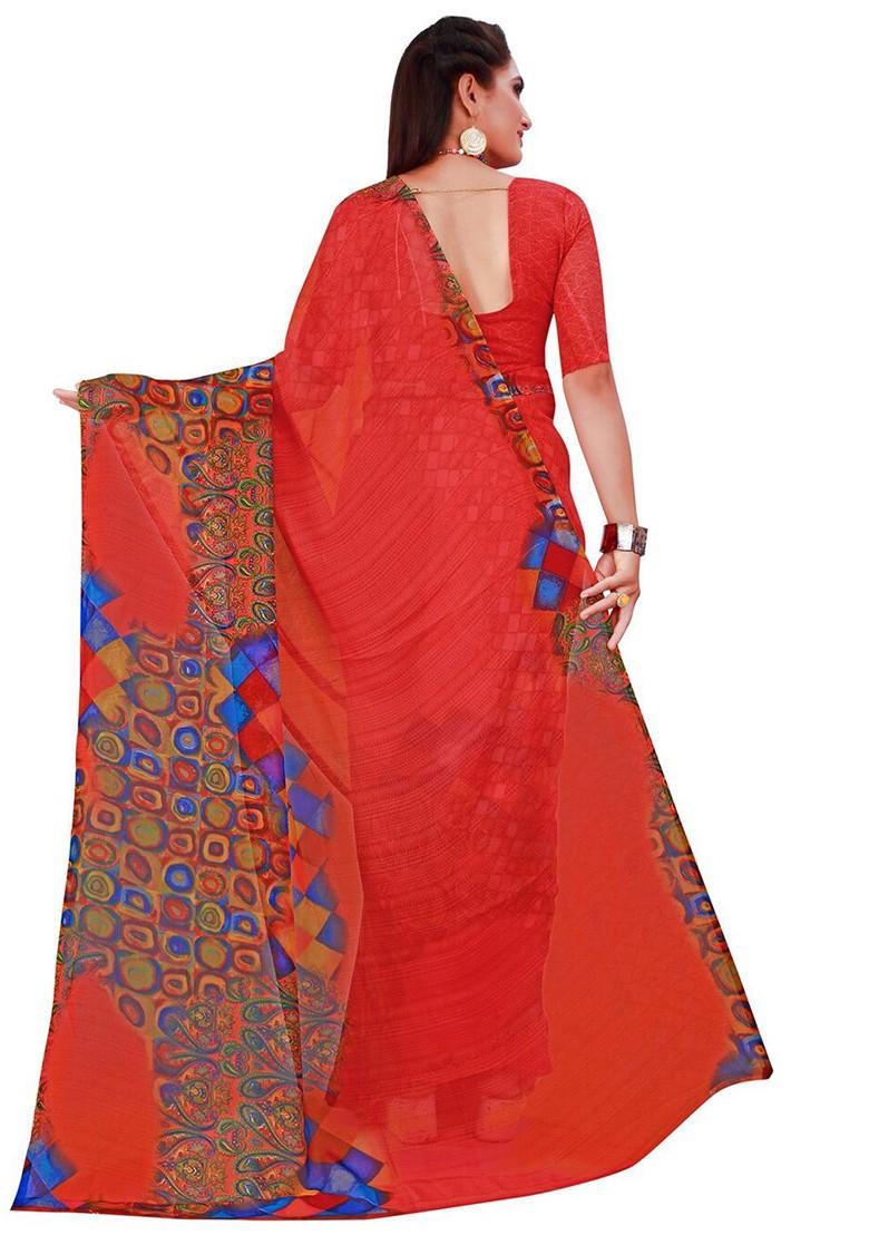 Peach Embroidered Georgette Saree Set