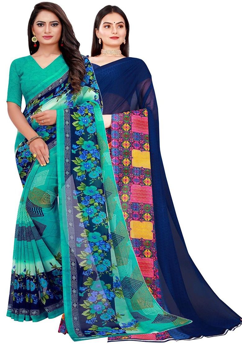 Teal Green Embroidered Georgette Saree Set