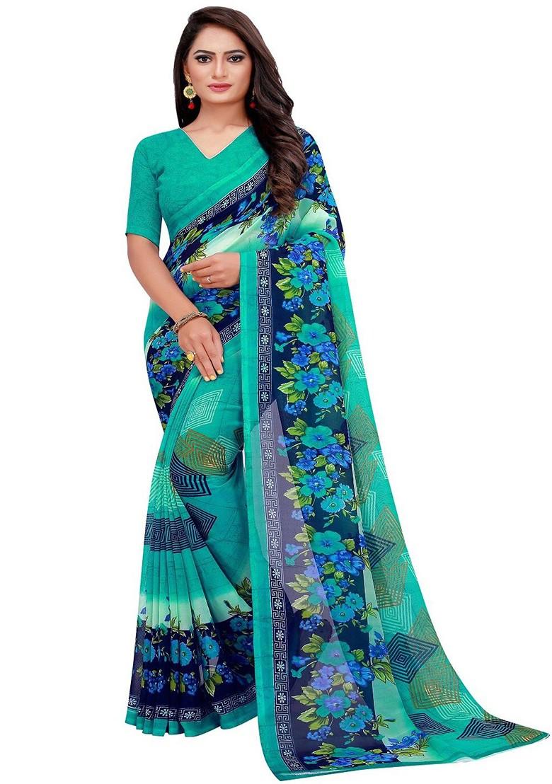Teal Green Embroidered Georgette Saree Set