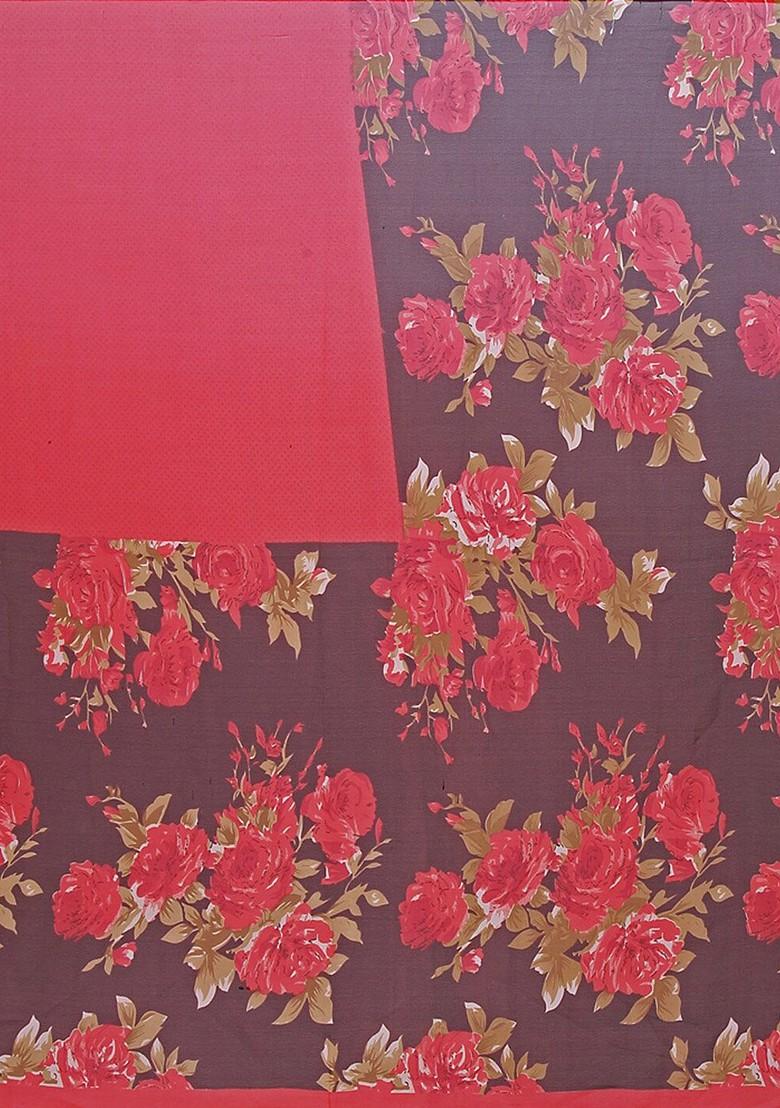 Beige Floral Georgette Saree Set