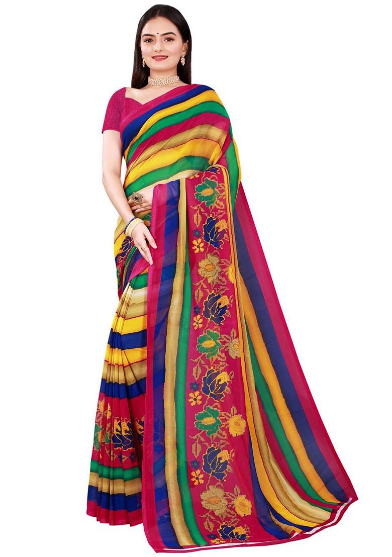 Beige Printed Georgette Saree Set (Set Of 2)