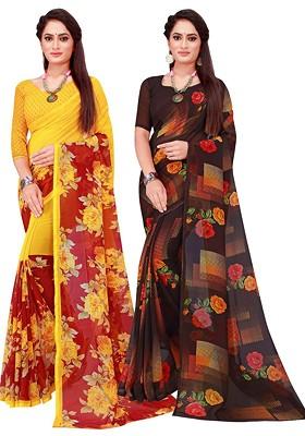 Maroon Embroidered Poly Blend Saree Set