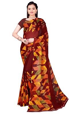 Maroon Embroidered Georgette Saree Set