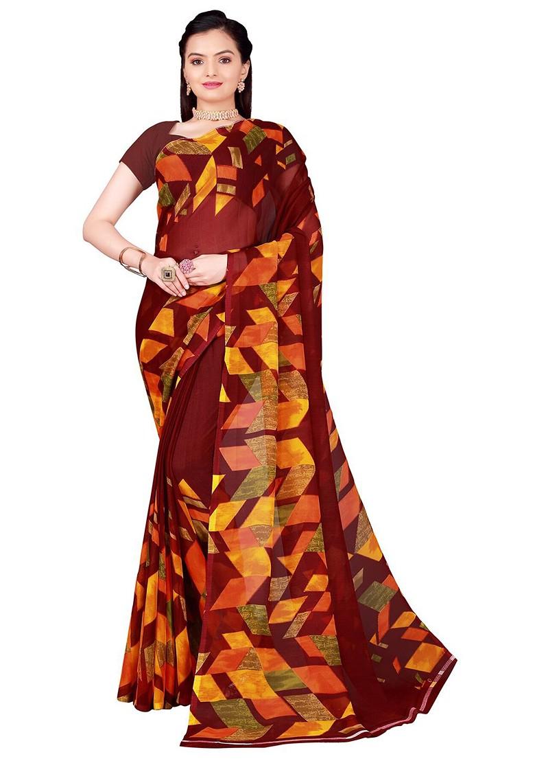 Maroon Embroidered Georgette Saree Set