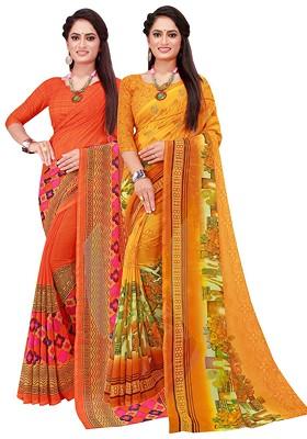 Yellow Embroidered Georgette Saree Set