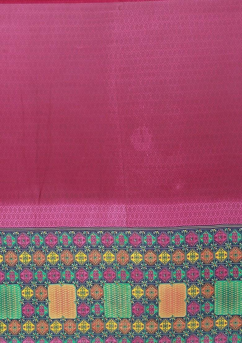 Magenta Embroidered Georgette Saree Set (Set Of 2)