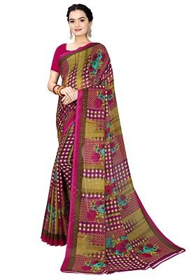 Pink Floral Georgette Saree Set