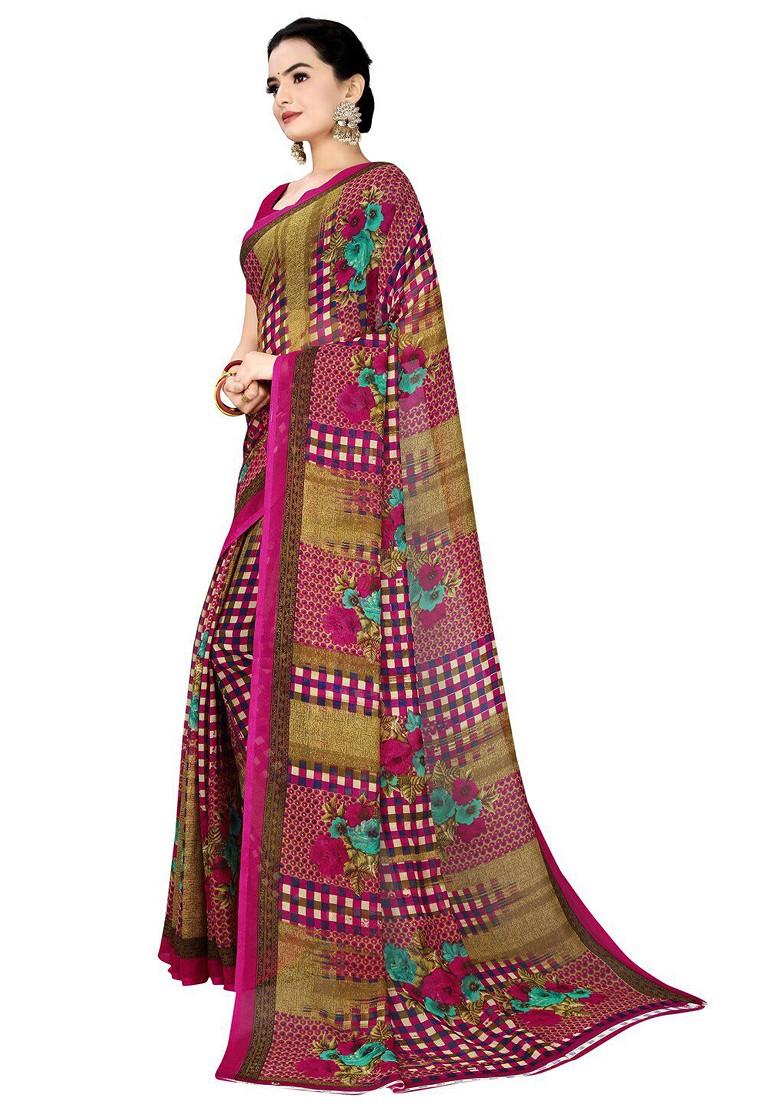 Pink Floral Georgette Saree Set
