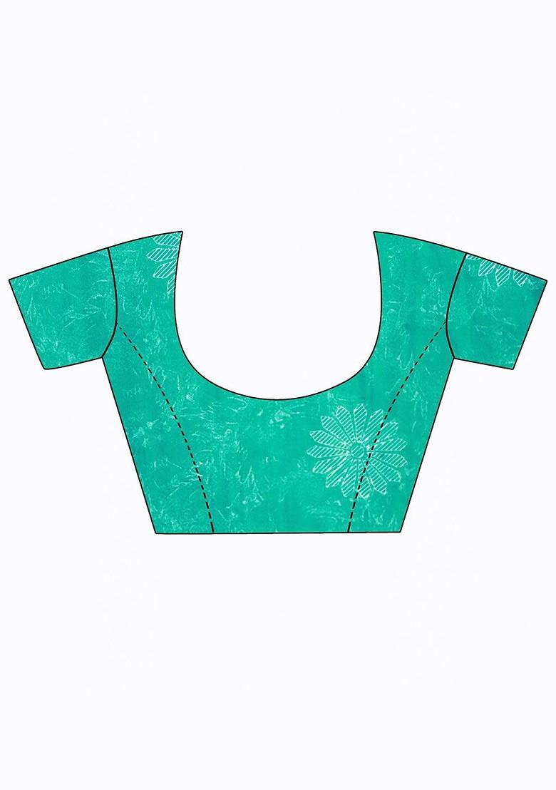 Turquoise Blue Floral Georgette Saree Set (Set Of 2)