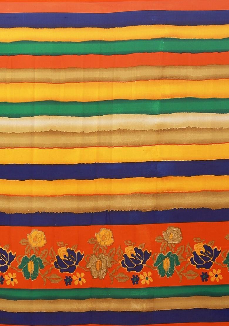 White Striped Georgette Saree Set (Set Of 2)