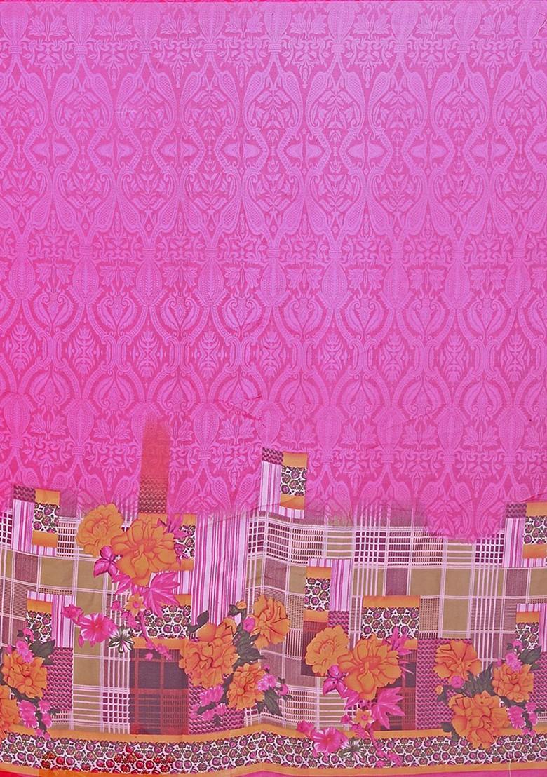 Beige Floral Georgette Saree Set