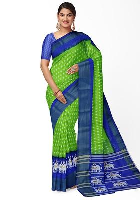 Green Embroidered Silk Saree Set