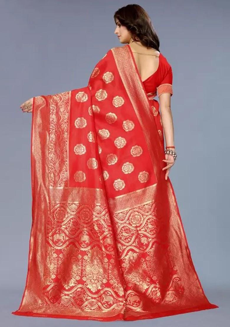 Red woven Kanjeevaram Saree Set