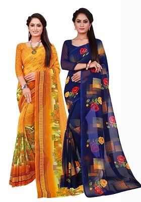 Navy Blue Embroidered Georgette Saree Set