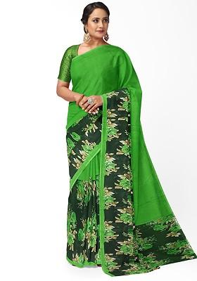 Green Floral Georgette Saree Set