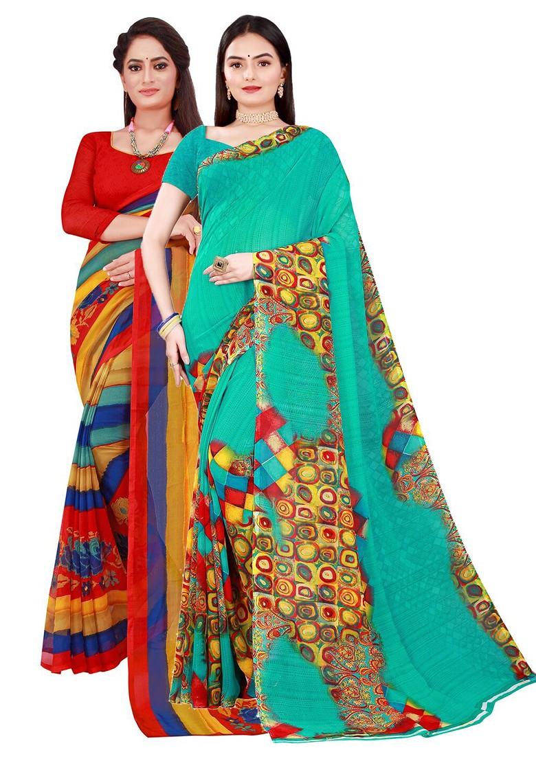 Green Embroidered Georgette Saree Set