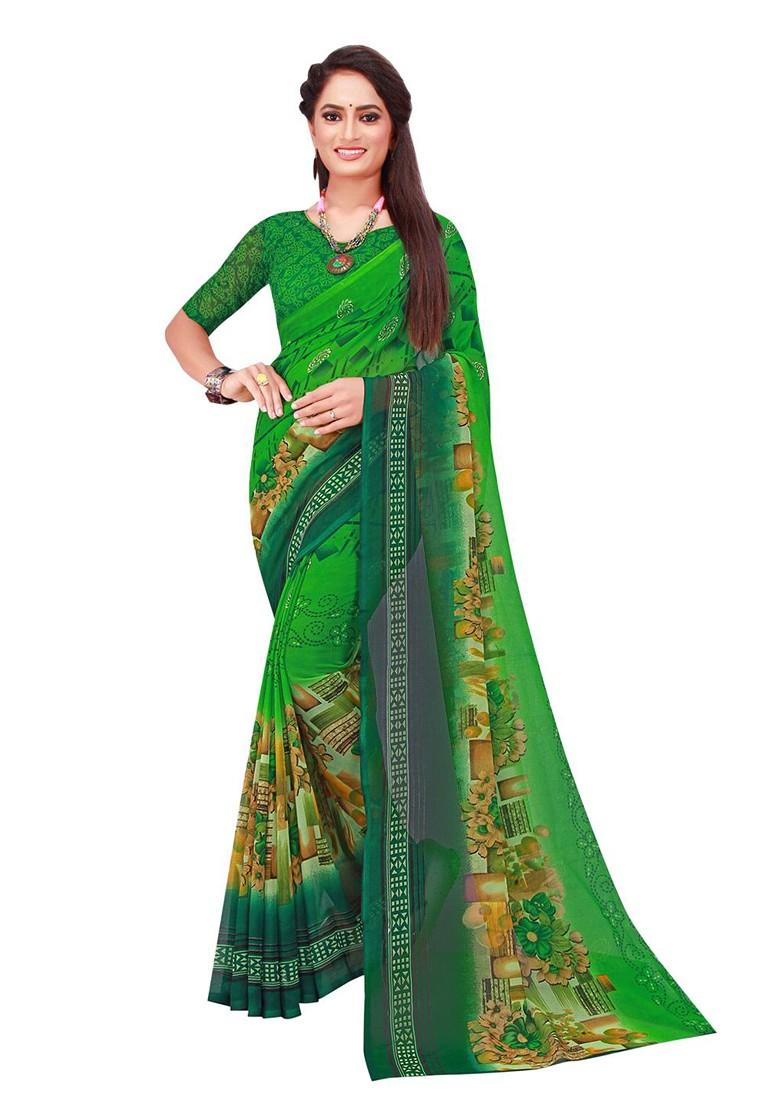 Red Embroidered Georgette Saree Set (Set Of 2)