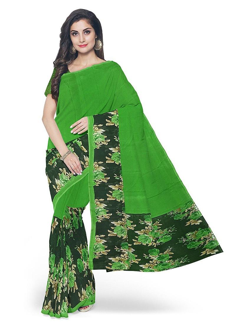 Green Floral Georgette Saree Set