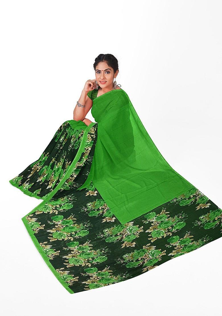 Green Floral Georgette Saree Set
