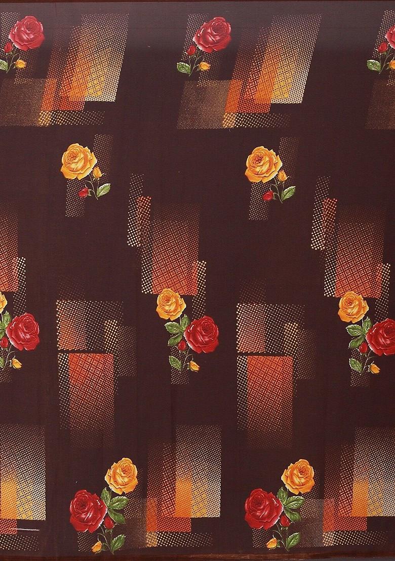 Brown Floral Georgette Saree Set