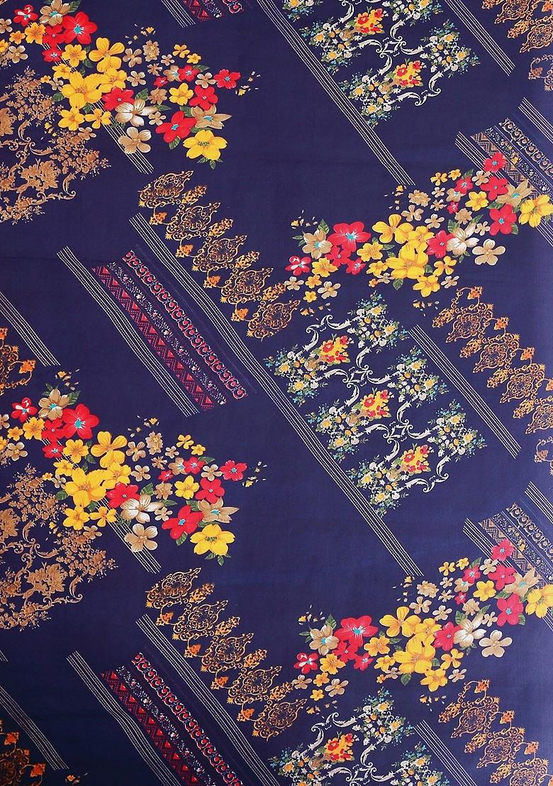 Navy Blue Floral Georgette Saree Set