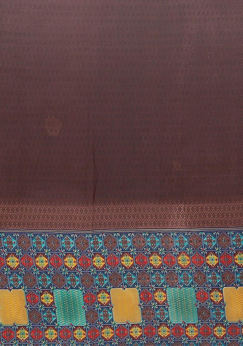 Brown Embroidered Georgette Saree Set (Set Of 2)