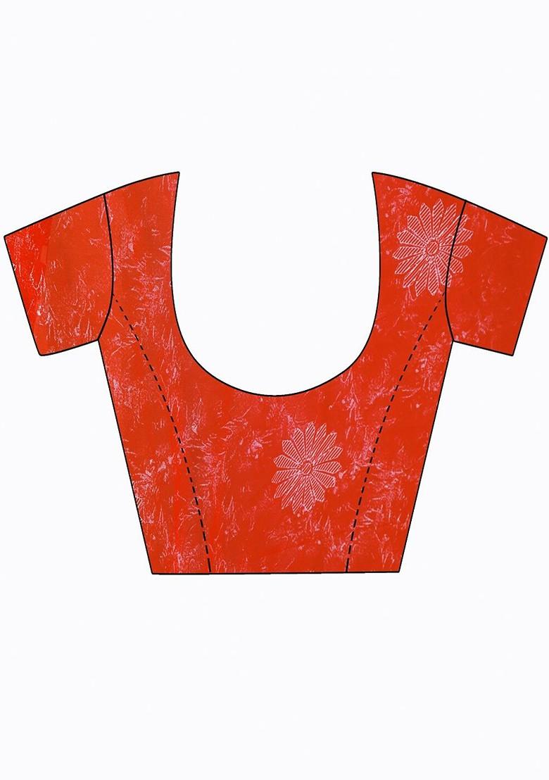 Red Embroidered Georgette Saree Set (Set Of 2)