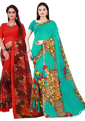 Green Embroidered Georgette Saree Set