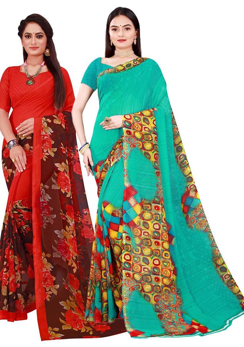 Green Embroidered Georgette Saree Set