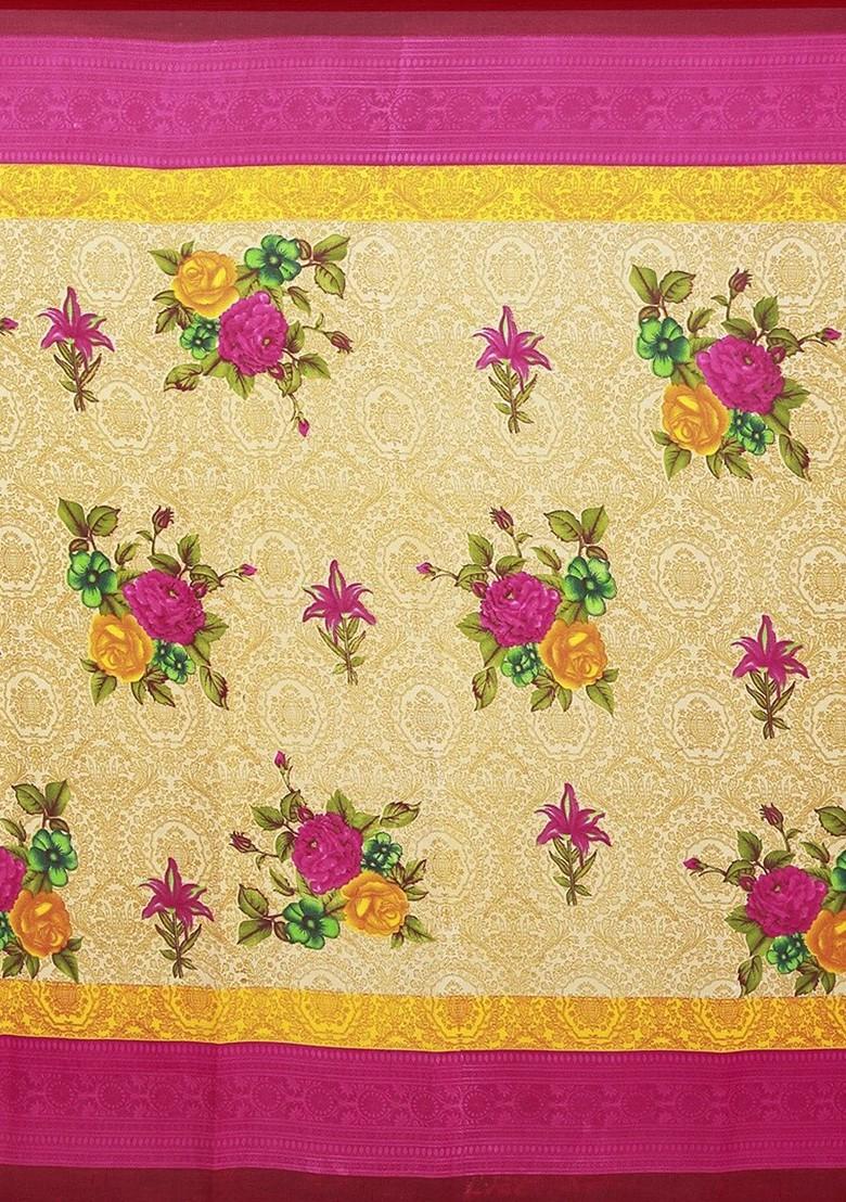 Beige Printed Georgette Saree Set (Set Of 2)