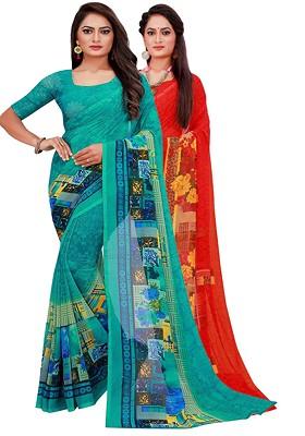 Turquoise Blue Embroidered Georgette Saree Set