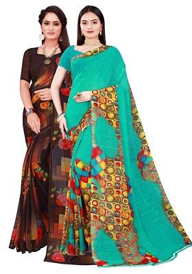 Green Embroidered Georgette Saree Set