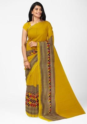 Yellow Printed Georgette Saree Set
