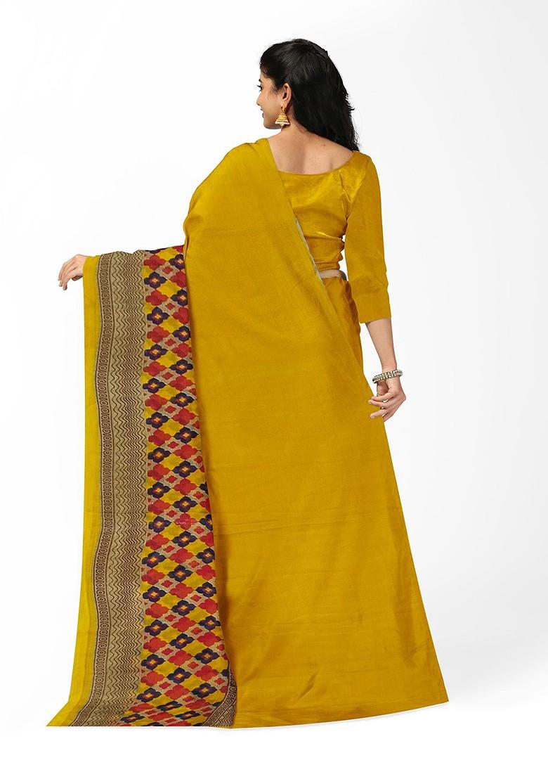Yellow Printed Georgette Saree Set