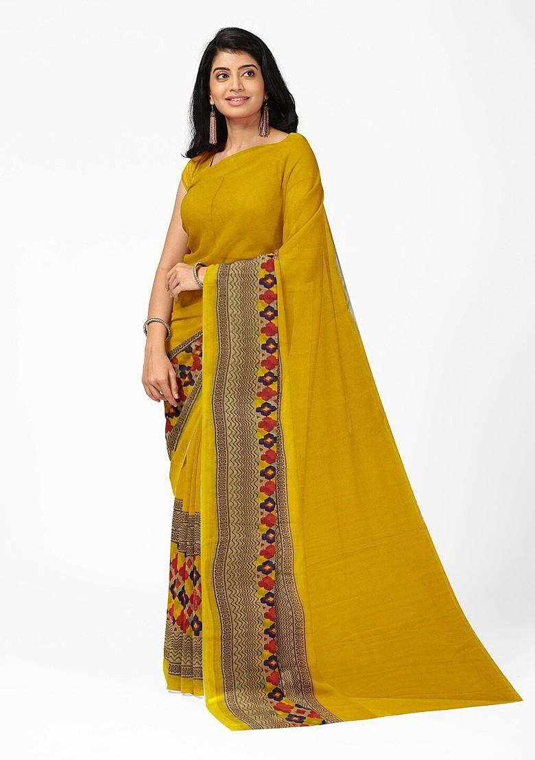 Yellow Printed Georgette Saree Set