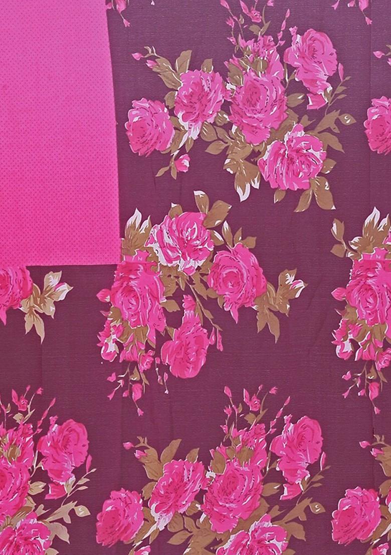 Magenta Embroidered Georgette Saree Set (Set Of 2)